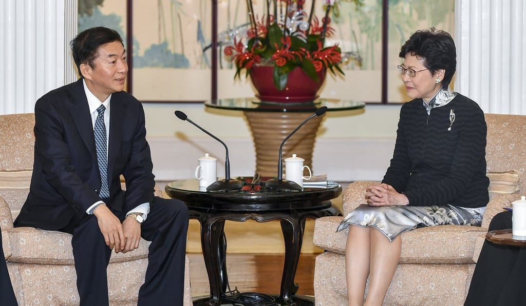 Luo Huining, head of the Chinese Hong Kong liaison office, with Chief Executive Carrie Lam on December 3. Pompeo derided Luo’s expressed hope that China would return to the “right track”. Photo: Handout
