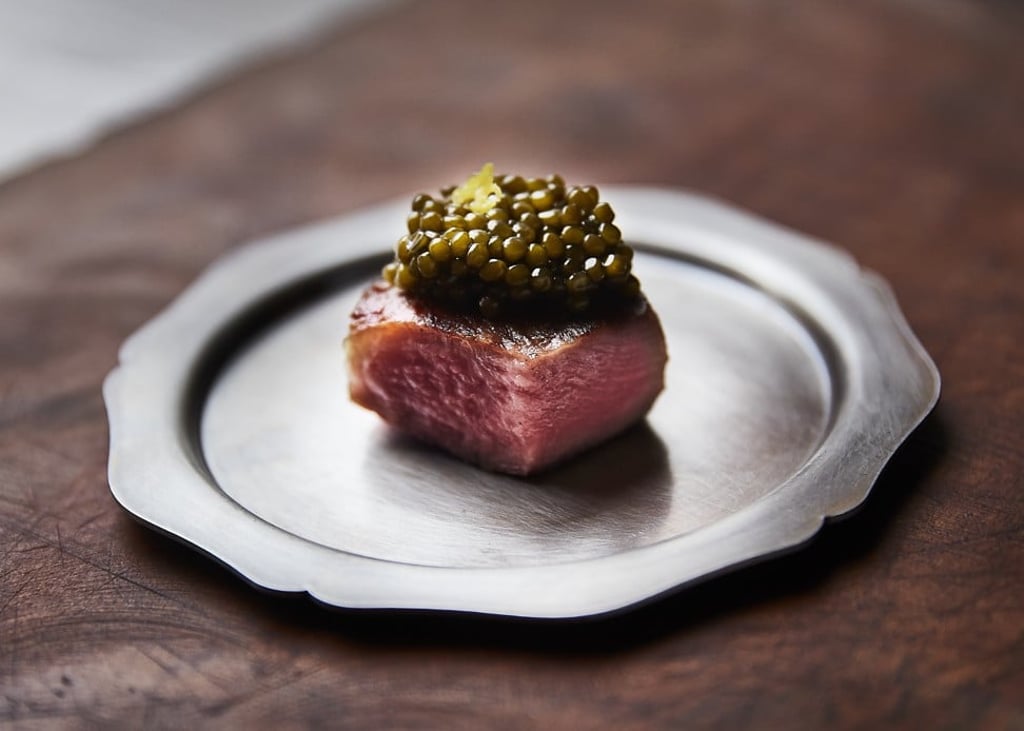 Kobe beef tongue with caviar, tonburi and yuzu at Wagyumafia. Photo: Shunya Kawai Kobe beef tongue with caviar, tonburi and yuzu at Wagyumafia. Photo: Shunya Kawai