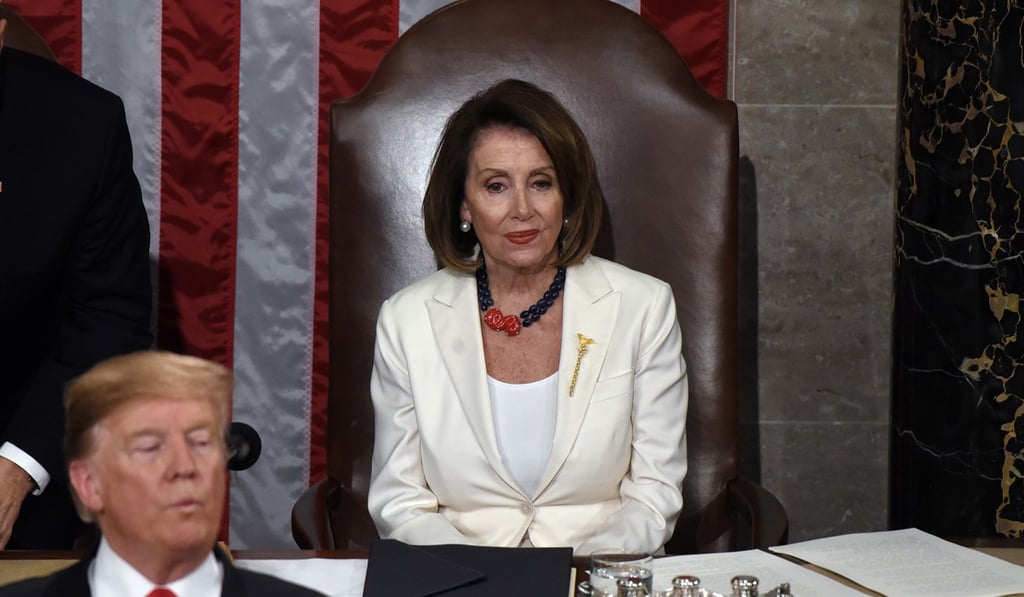 US House Speaker Nancy Pelosi listens to US President Donald Trump during the State of the Union address to a joint session of Congress on Capitol Hill in Washington on February 5, 2019. Photo: Abaca Press/TNS
