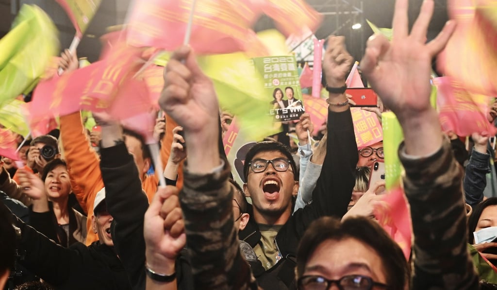 Supporters of Taiwan President Tsai Ing-wen celebrate outside her party’s campaign headquarters in Taipei. Photo: AFP Supporters of Taiwan President Tsai Ing-wen celebrate outside her party’s campaign headquarters in Taipei. Photo: AFP