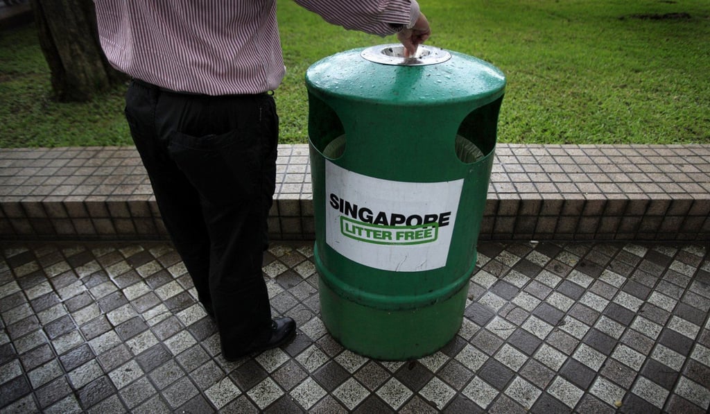 A garbage bin in Singapore. The city state produced 1.56 tonnes of waste in 2018. Photo: AP