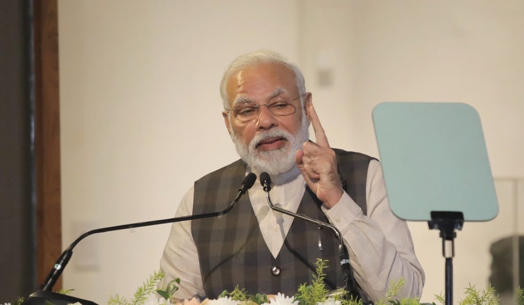 Indian Prime Minister Narendra Modi speaks during the unveiling of a museum at the old currency building in Kolkata. EPA-EFE Indian Prime Minister Narendra Modi speaks during the unveiling of a museum at the old currency building in Kolkata. EPA-EFE