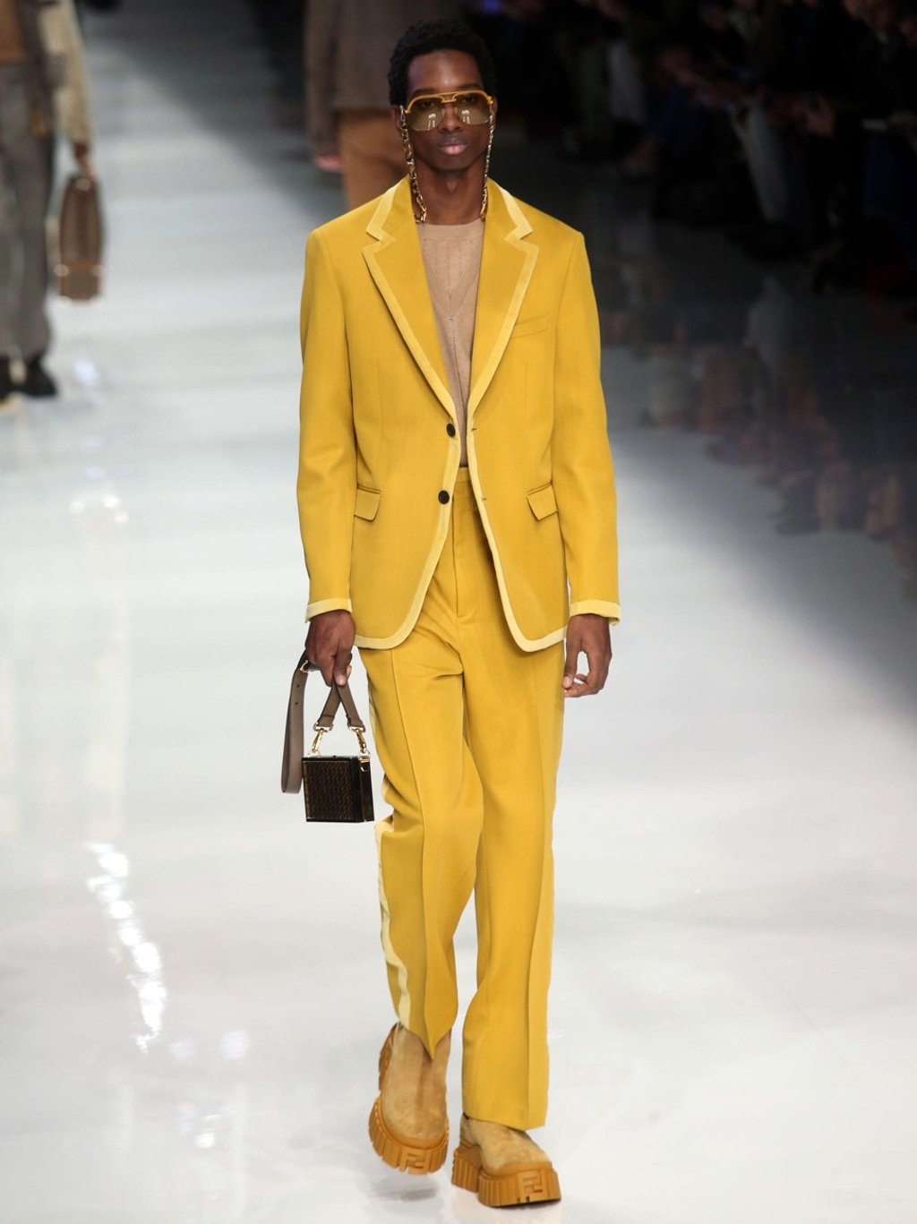 A model presents a creation by Fendi during the Milan Fashion Week Men’s in Milan, Italy. Photo: Matteo Bazzi/EPA-EFE