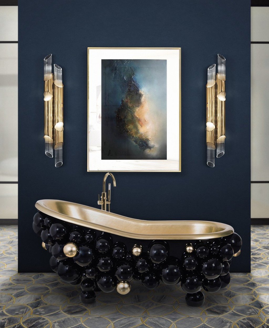 The designers of this bespoke bathroom used Pantone’s colour of the year – “classic blue” – as the backdrop. Photo: Maison Valentina