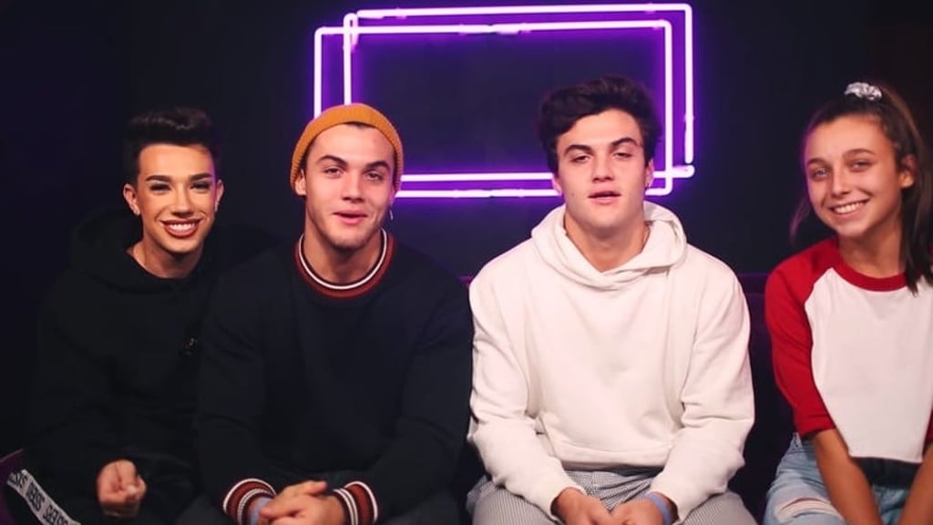 YouTubers (left to right) James Charles, The Dolan Twins and Emma Chamberlain worked together throughout 2018. Photo: YouTube