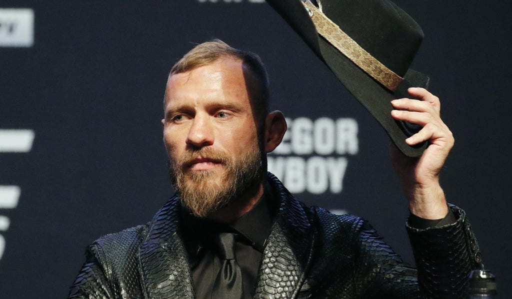 Cerrone tips his hat to Conor McGregor during the UFC 246 pre-fight press conference. Photo: AP