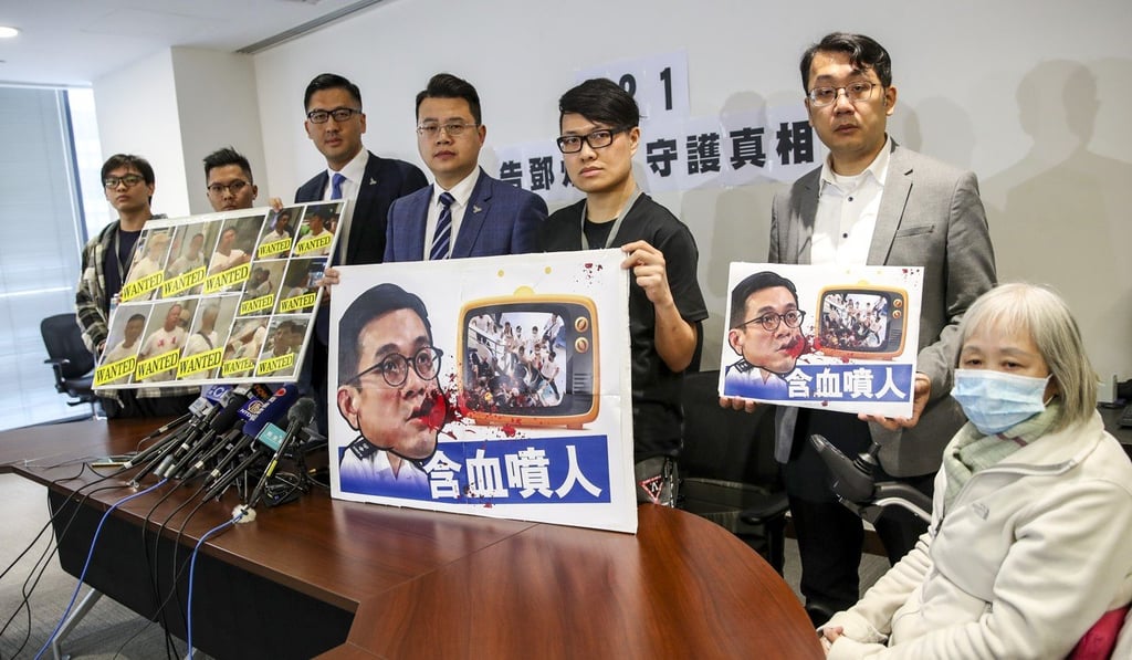 Mr So (far left), Lam Cheuk-ting (third left) and Ms Lam (right) all said they were injured in the July 21 incident. Photo: Winson Wong Mr So (far left), Lam Cheuk-ting (third left) and Ms Lam (right) all said they were injured in the July 21 incident. Photo: Winson Wong