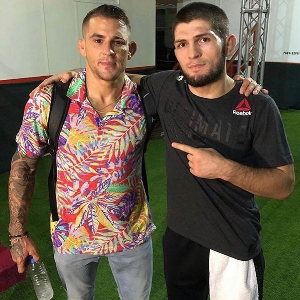 Dustin Poirier poses with Khabib Nurmagomedov after their UFC 242 fight in Abu Dhabi. Photo: Instagram