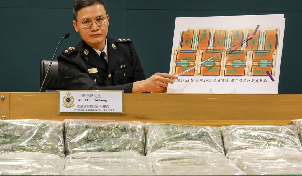 Lee Chi-hong, divisional commander with the customs department. X-ray examination of the airmailed package showed suspicious images. Photo: Dickson Lee Lee Chi-hong, divisional commander with the customs department. X-ray examination of the airmailed package showed suspicious images. Photo: Dickson Lee