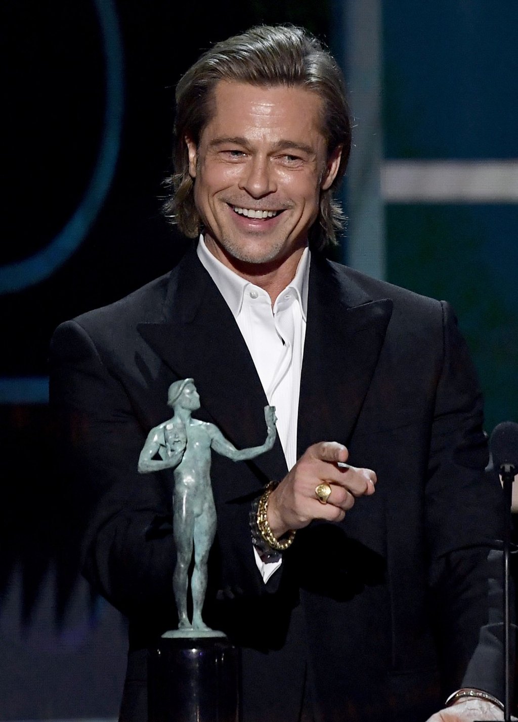 Pitt accepting the award for Outstanding Performance by a Male Actor in a Supporting Role for Once Upon a Time … in Hollywood at the Screen Actors Guild Awards in Los Angeles, California, the US. Photo: AFP Pitt accepting the award for Outstanding Performance by a Male Actor in a Supporting Role for Once Upon a Time … in Hollywood at the Screen Actors Guild Awards in Los Angeles, California, the US. Photo: AFP