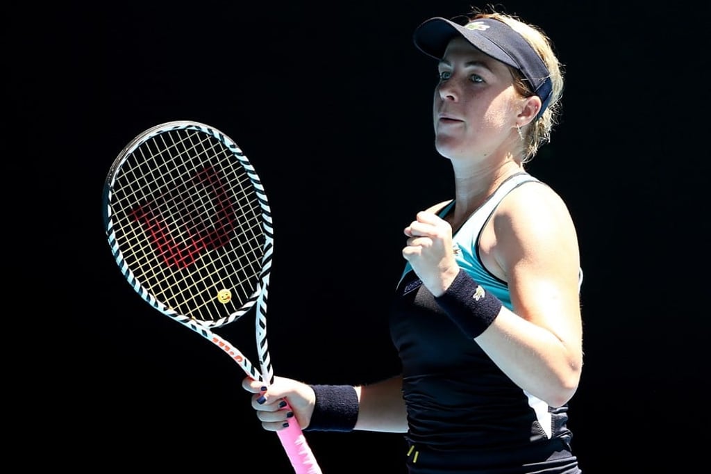 Anastasia Pavlyuchenkova celebrates winning her third round match against Karolina Pliskova at the Australian Open. Photo: EPA-EFE