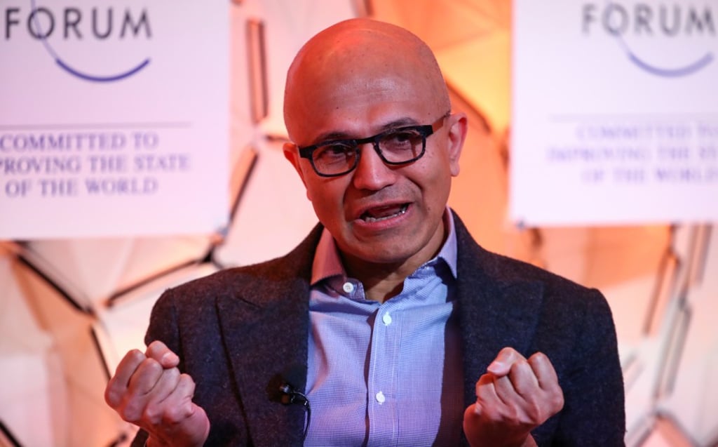 Satya Nadella, chief executive of Microsoft, stresses the need for a set of principles to govern the development of artificial intelligence during a session at the 50th World Economic Forum annual meeting in Davos, Switzerland, on Thursday. Photo: Reuters Satya Nadella, chief executive of Microsoft, stresses the need for a set of principles to govern the development of artificial intelligence during a session at the 50th World Economic Forum annual meeting in Davos, Switzerland, on Thursday. Photo: Reuters