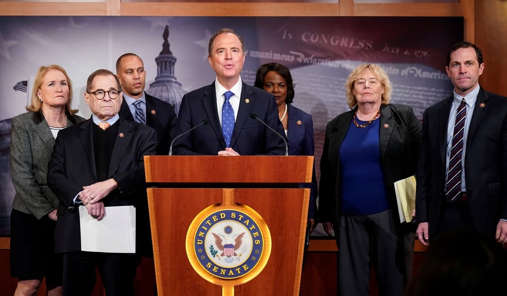 Rep. Adam Schiff speaks after the impeachment trial adjourned on Saturday. Photo: Reuters