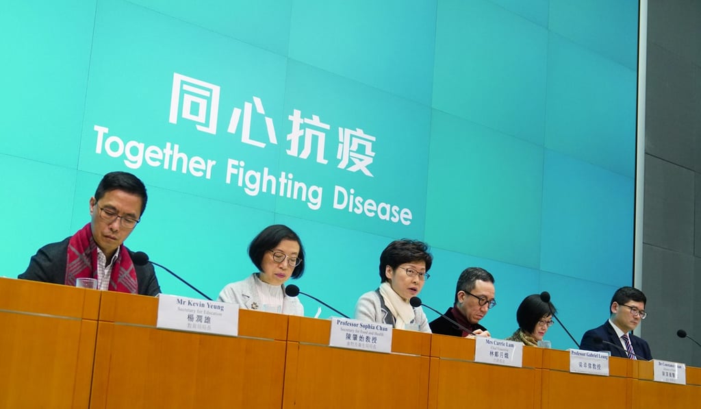 Hong Kong Chief Executive Carrie Lam announces the closure of all kindergartens, primary and secondary schools until February 17. Photo: Sam Tsang