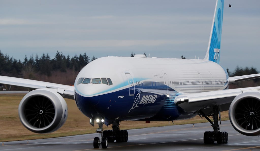 A Boeing 777X plane taxis ahead of its first test flight. Photo: Reuters