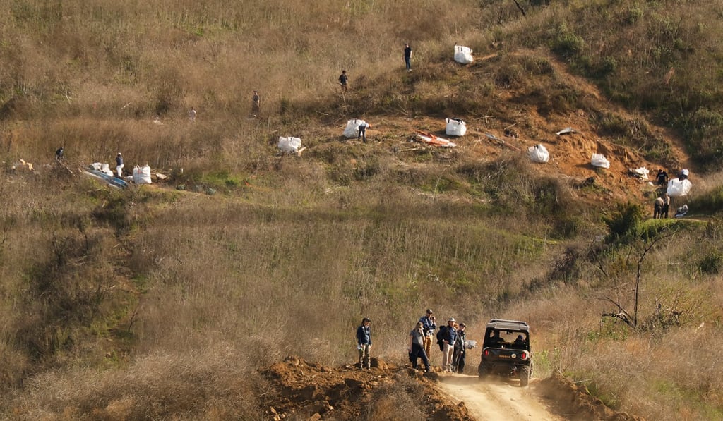 The hillside scene of the helicopter crash that killed Kobe Bryant and eight other people. Photo: TNS The hillside scene of the helicopter crash that killed Kobe Bryant and eight other people. Photo: TNS