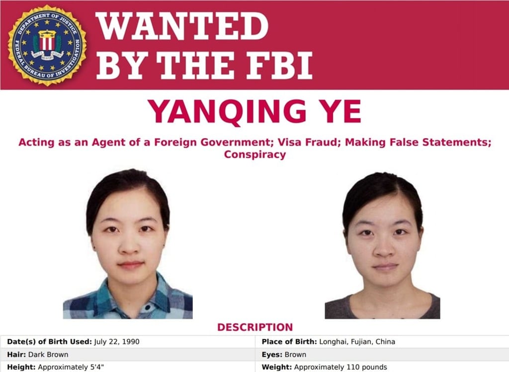 The FBI has released a wanted poster for Ye Yanqing, who is believed to be in China. Image: FBI