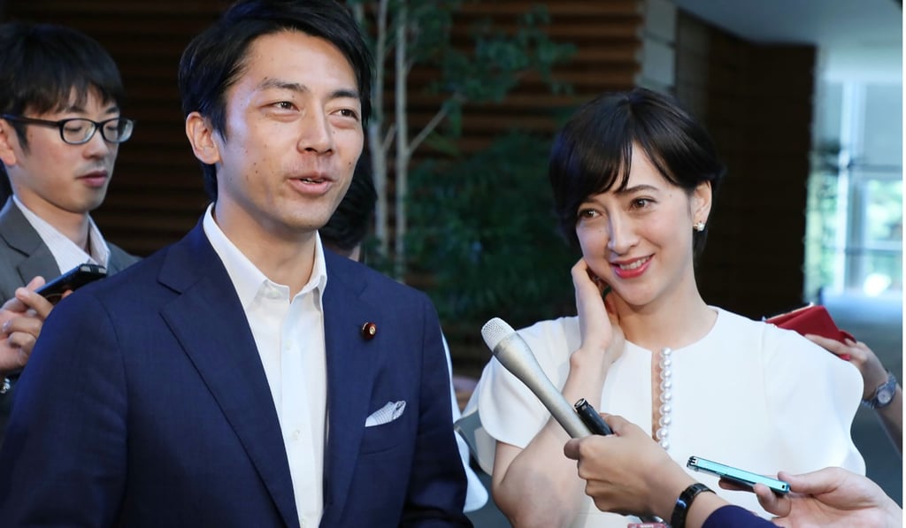 Japanese politician Shinjiro Koizumi and his wife, Christel Takigawa. Koizumi is the first serving cabinet minister to take paternity leave. Photo: AFP Japanese politician Shinjiro Koizumi and his wife, Christel Takigawa. Koizumi is the first serving cabinet minister to take paternity leave. Photo: AFP
