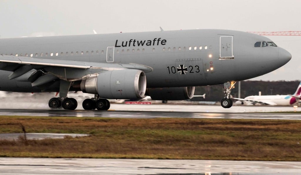 German Air Force Airbus A310 “Kurt Schumacher” lands at Frankfurt am Main's airport. Photo: AFP