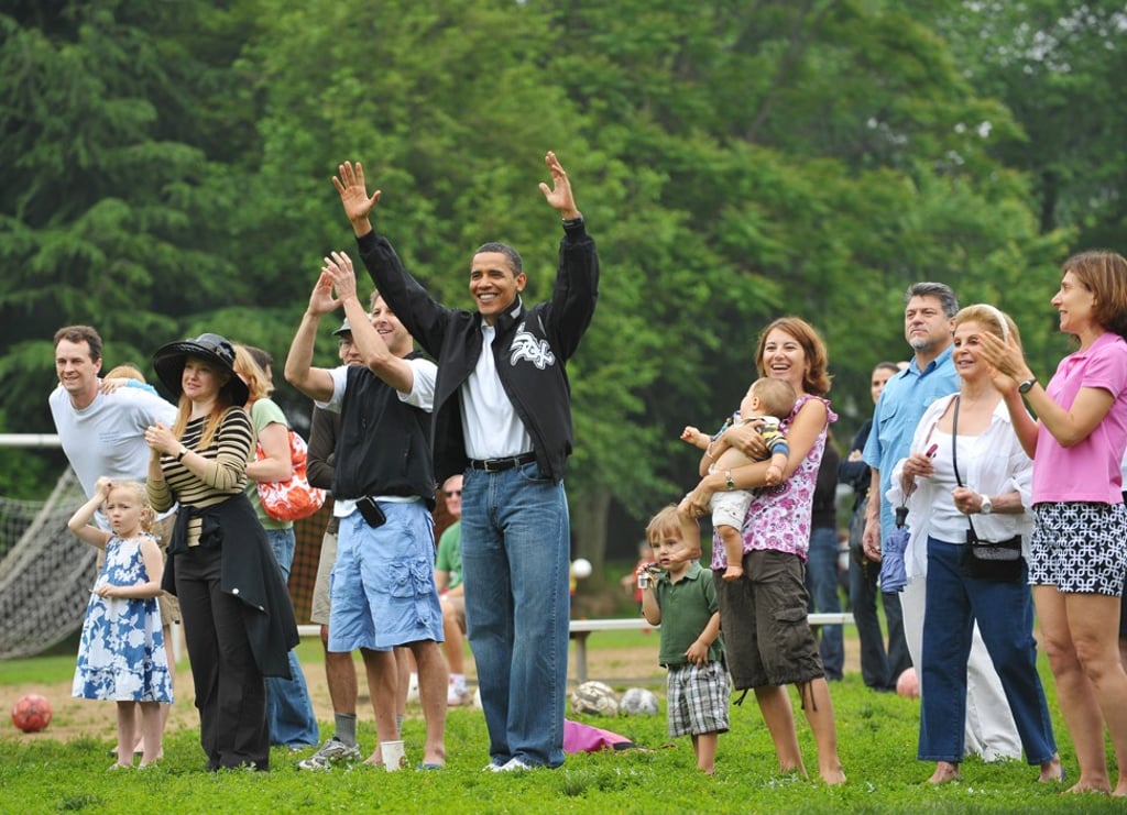 Obama in 2009 celebrating after his daughter Sasha’s soccer team scored a goal during a game in Georgetown, Washington. No one could have accused him of being a style icon at the time. Photo: Getty Images Obama in 2009 celebrating after his daughter Sasha’s soccer team scored a goal during a game in Georgetown, Washington. No one could have accused him of being a style icon at the time. Photo: Getty Images