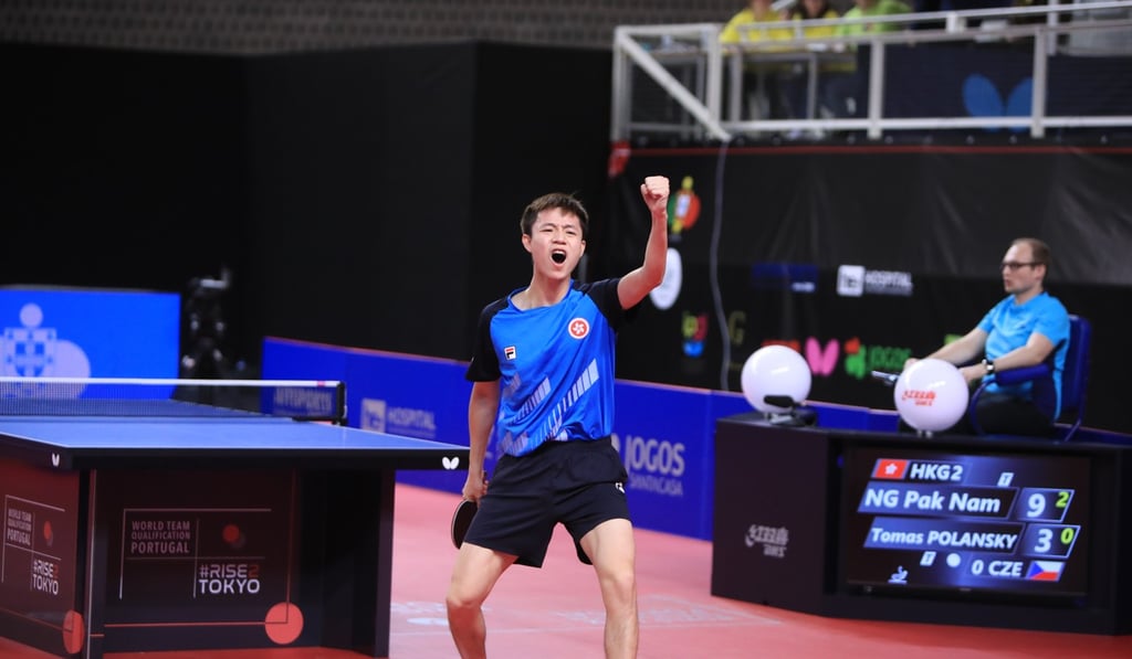 Ng Pak-nam makes his point against the Czech Republic in the World Team Qualification tournament. Photo: ITTF