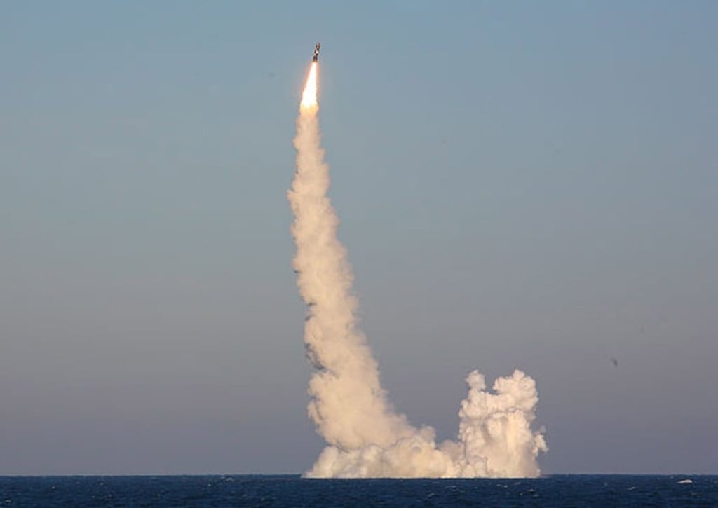 The launch of a Russian intercontinental ballistic missile, somewhere in the Arctic Ocean in 2019. File photo: EPA
