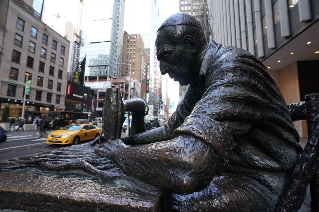 An eight-foot-tall bronze permanent sculpture called “The Garment Worker”, created by Judith Weller at 555 Seventh Avenue (also known as Fashion Avenue) between 39th and 40th Streets in midtown Manhattan. Photo: AFP An eight-foot-tall bronze permanent sculpture called “The Garment Worker”, created by Judith Weller at 555 Seventh Avenue (also known as Fashion Avenue) between 39th and 40th Streets in midtown Manhattan. Photo: AFP