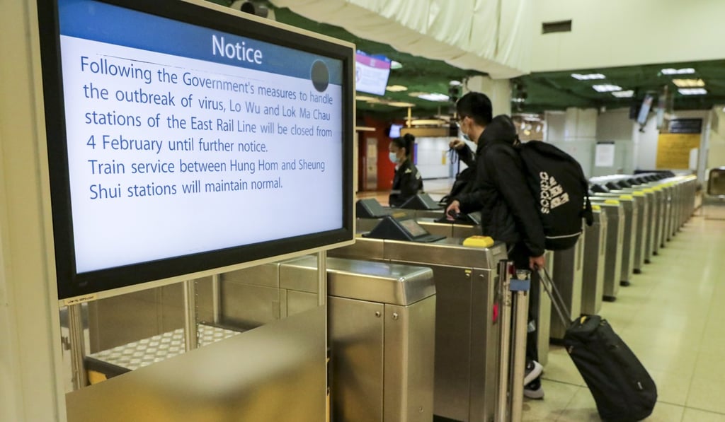 Service was suspended at the Lo Wu and Lok Ma Chau stations of the East Rail Line on February 4, in a bid to limit the spread of the coronavirus. Photo: Edmond So