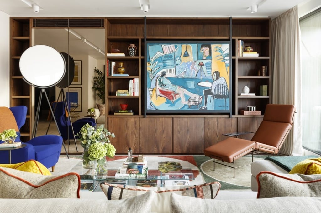 Ashby designed this flat in Burlington Gate, Mayfair, London, around modern art by British artist Jack Penny and traditional African ceramics. Textures in leather and wool complete the look. Photo: Philip Durrant