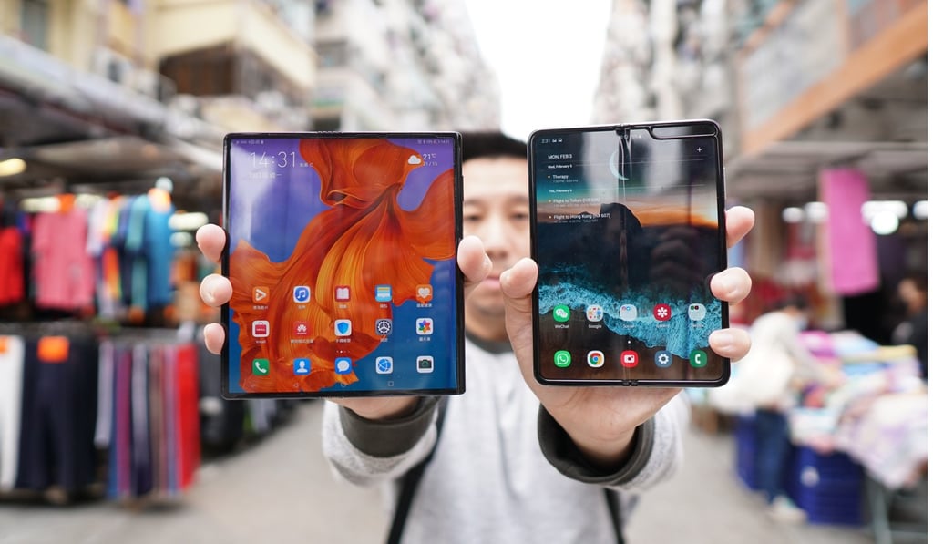 The Huawei Mate X (left) and the Samsung Galaxy Fold when opened. Photo: Ben Sin