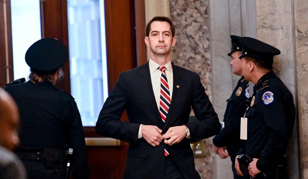 Senator Tom Cotton arrives for the continuation of Senate impeachment trial of President Trump last month. Photo: Reuters Senator Tom Cotton arrives for the continuation of Senate impeachment trial of President Trump last month. Photo: Reuters