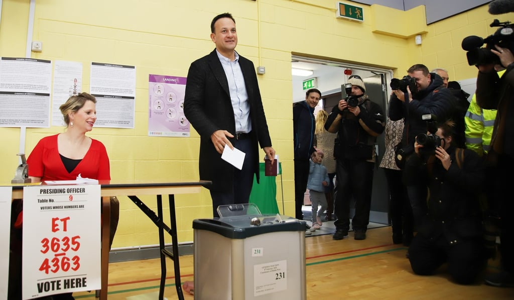Irish Prime Minister Leo Varadkar casts his ballot at a polling station in Castleknock suburb on Saturday. Photo: PA Wire via dpa