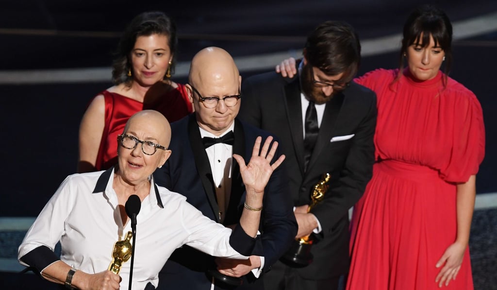 From left: Julia Reichert, Lindsay Utz, Steven Bognar, Jeff Reichert and Julie Parker Benello accept the Oscar for documentary feature for American Factory on stage during the 92nd Annual Academy Awards at the Dolby Theatre in Hollywood. Photo: Kevin Winter/Getty Images/AFP From left: Julia Reichert, Lindsay Utz, Steven Bognar, Jeff Reichert and Julie Parker Benello accept the Oscar for documentary feature for American Factory on stage during the 92nd Annual Academy Awards at the Dolby Theatre in Hollywood. Photo: Kevin Winter/Getty Images/AFP