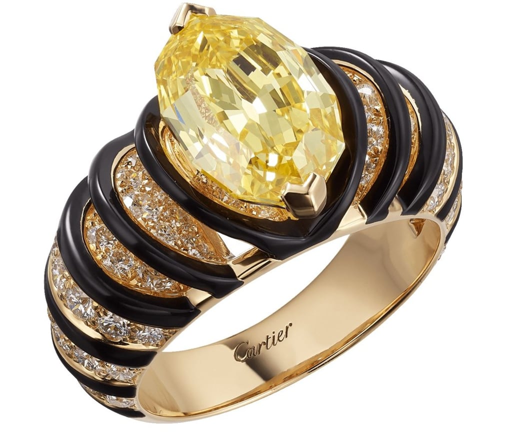Yellow diamond and black lacquer ring, worn by Natalie Portman at the 2020 Oscars. Photo: Cartier