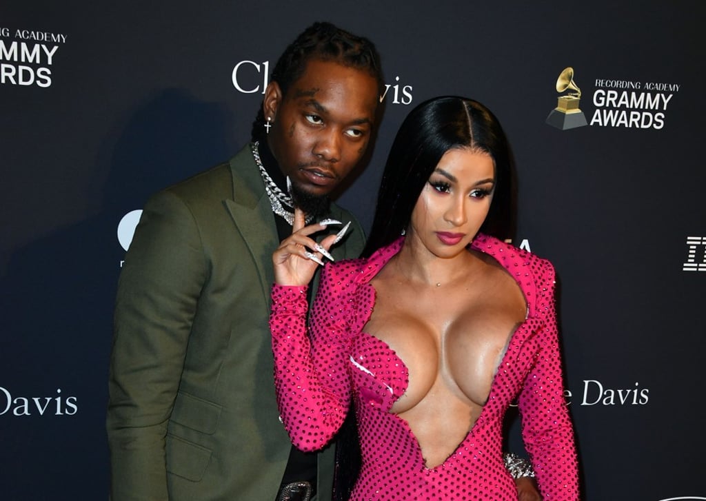Cardi B (right) and boyfriend Offset arriving for a pre-Grammy gala at the Beverly Hilton hotel in Beverly Hills, California on January 25. Photo: AFP