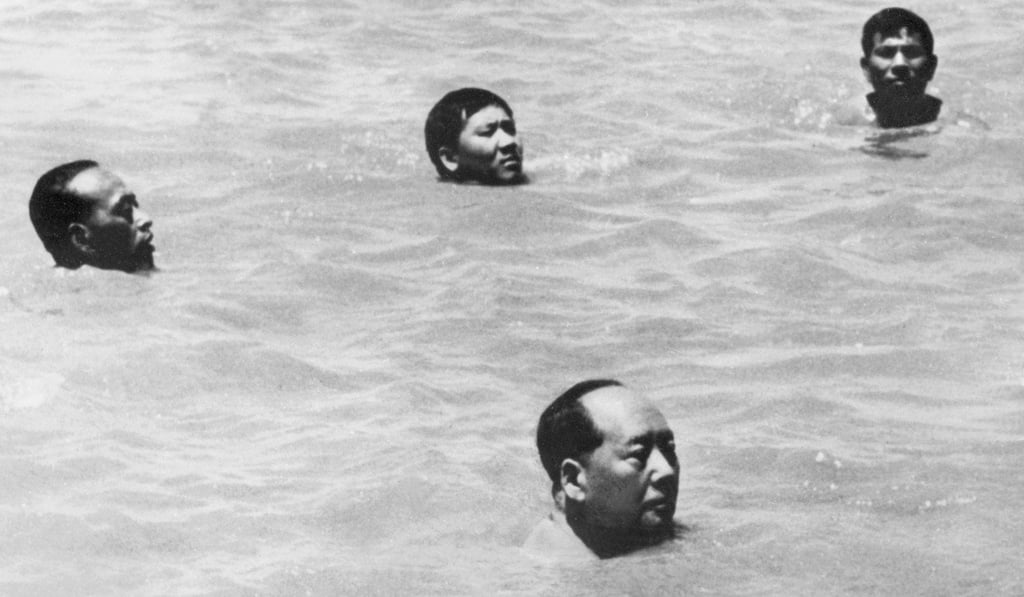 Mao Zedong (centre, bottom) swims in the Yangtze River near Wuhan, surrounded by bodyguards, in 1966. Photo: AFP Mao Zedong (centre, bottom) swims in the Yangtze River near Wuhan, surrounded by bodyguards, in 1966. Photo: AFP