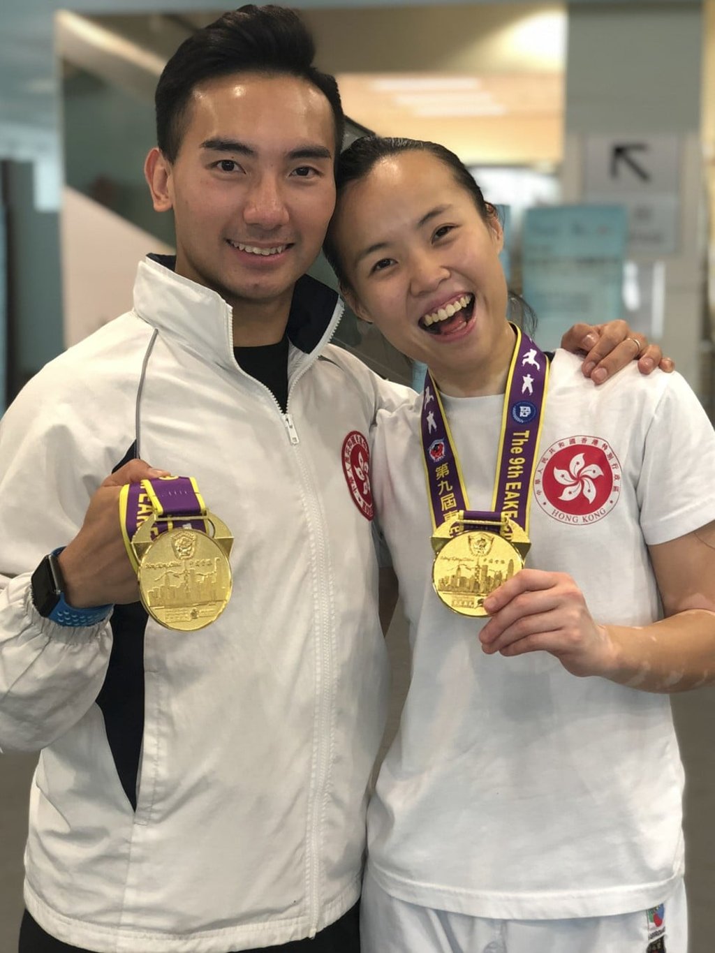 Chris Cheng (left) and Tsang have represented Hong Kong in international karate competitions across the globe. Photo: Jennifer Tsang/Chris Cheng