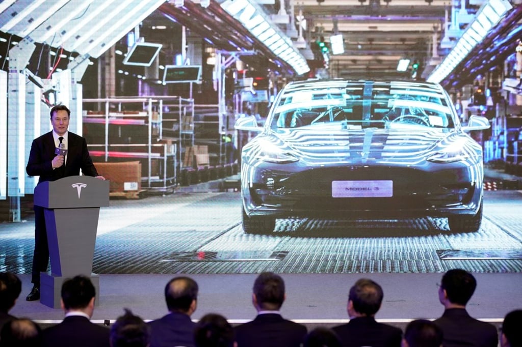 Tesla chief executive Elon Musk speaks next to a screen showing an image of the company’s Model 3 electric car at an event in Shanghai on January 7. Photo: Reuters Tesla chief executive Elon Musk speaks next to a screen showing an image of the company’s Model 3 electric car at an event in Shanghai on January 7. Photo: Reuters