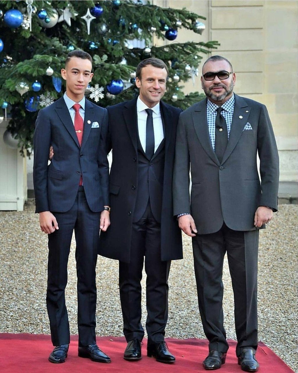 Prince Moulay and King Mohammed VI flank French President Emmanuel Macron at the International Climate Summit in Paris in 2017. Photo: Instagram Prince Moulay and King Mohammed VI flank French President Emmanuel Macron at the International Climate Summit in Paris in 2017. Photo: Instagram
