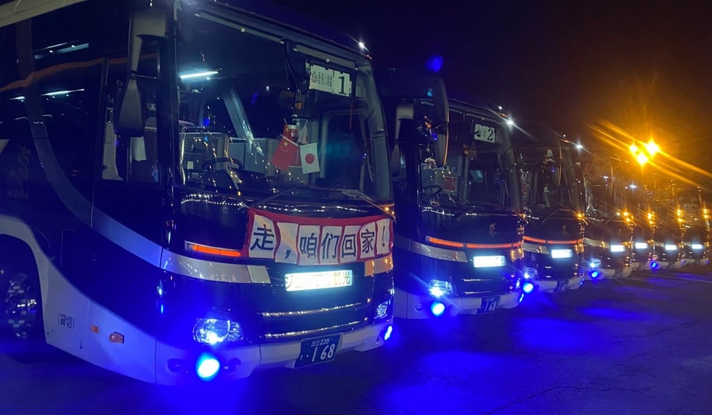 A row of buses on stand by at the port. Photo: SCMP A row of buses on stand by at the port. Photo: SCMP