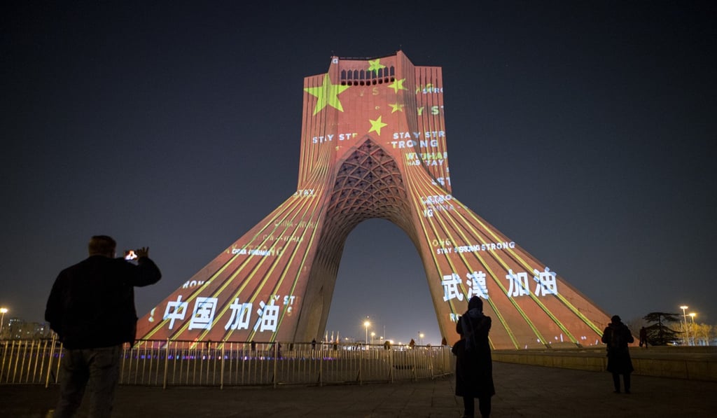 The Azadi Tower is illuminated in Tehran, Iran. Photo: Xinhua