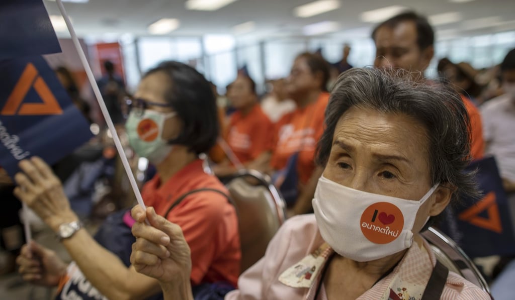 Supporters of Future Forward Party at party headquarters in Bangkok. Photo: AP
