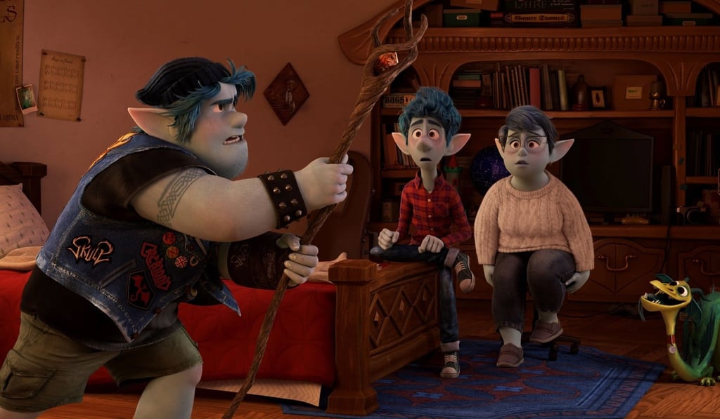 Barley Lightfoot (voiced by Chris Pratt), Ian and mom Laurel (Julia Louis-Dreyfus) in Onward. Image: Pixar Barley Lightfoot (voiced by Chris Pratt), Ian and mom Laurel (Julia Louis-Dreyfus) in Onward. Image: Pixar