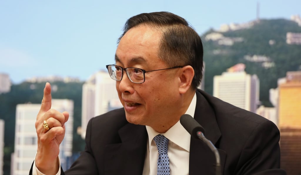 Nicholas Yang Wei-hsiung, Secretary for Innovation and Technology, at a press conference, Harbour Building, Sheung Wan. Photo: Xiaomei Chen