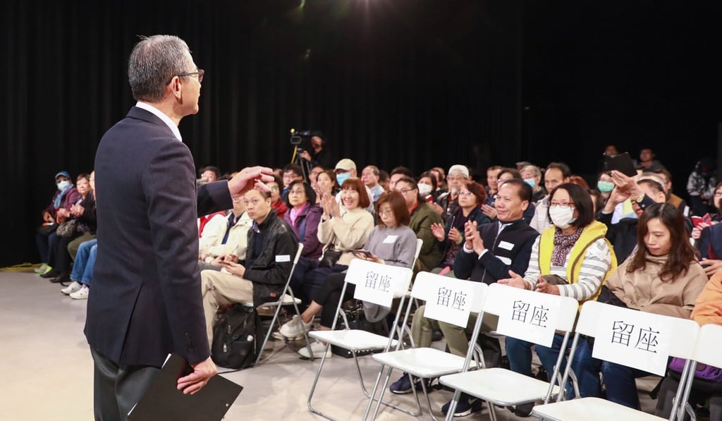 Chan at the RTHK's forum programme Voices from the Hall on Budget Consultation in Kowloon Tong in January. SCMP / May Tse