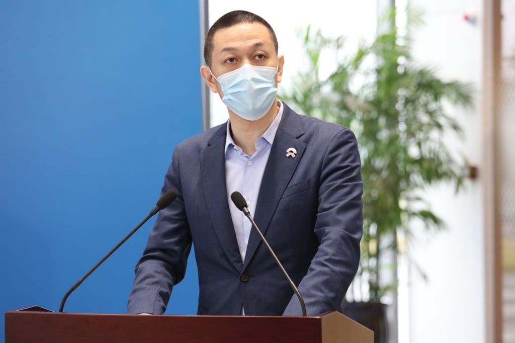 William Li Bin, founder and chief executive of NIO, speaks after signing a preliminary agreement for new funding with the Hefei city government on February 25. Photo: Handout William Li Bin, founder and chief executive of NIO, speaks after signing a preliminary agreement for new funding with the Hefei city government on February 25. Photo: Handout
