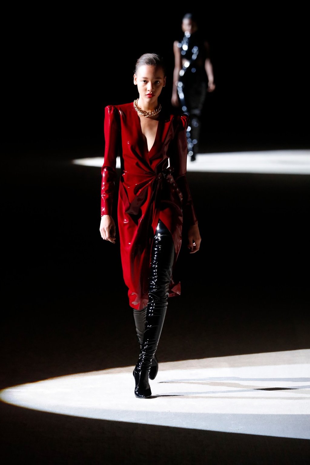 At times though, the dramatic setting for Saint Laurent’s catwalk show threatened to upstage the clothes. Photo: Xinhua