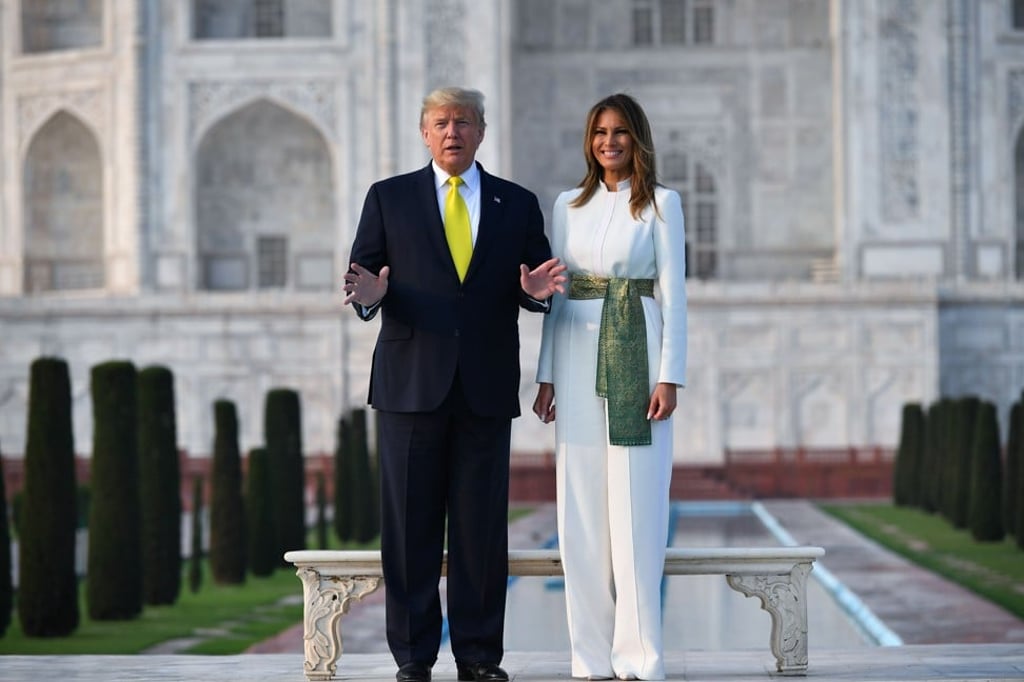 US President Donald Trump and first lady Melania Trump pose in front of the majestic Taj Mahal in Agra on February 24. Photo: AFP