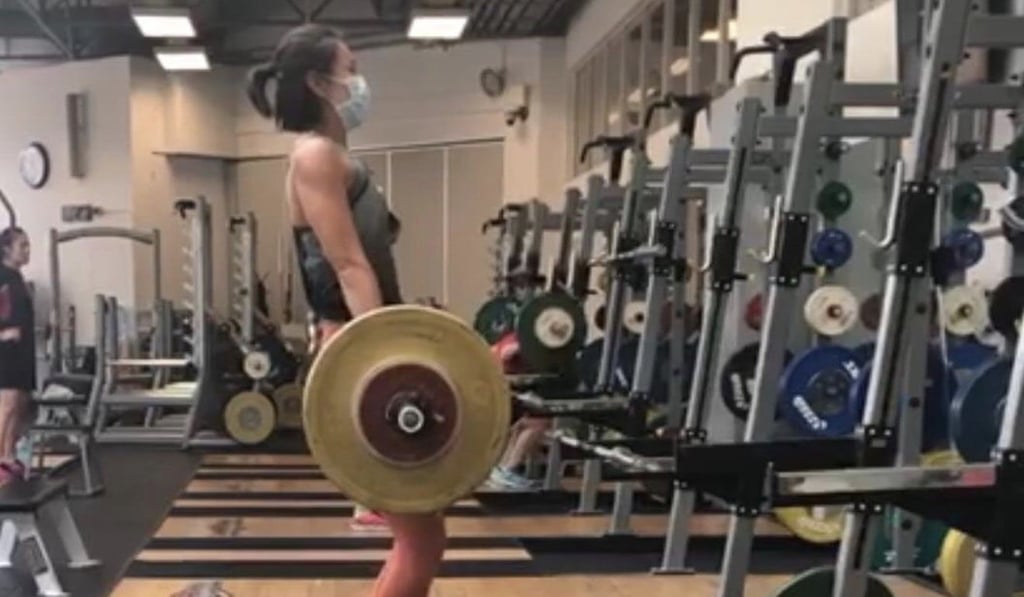 A masked Vera Lui trains at the Sports Institute. Photo: Handout