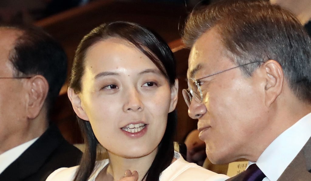 Kim Yo-jong with South Korean President Moon Jae-in in Seoul. Photo: AP